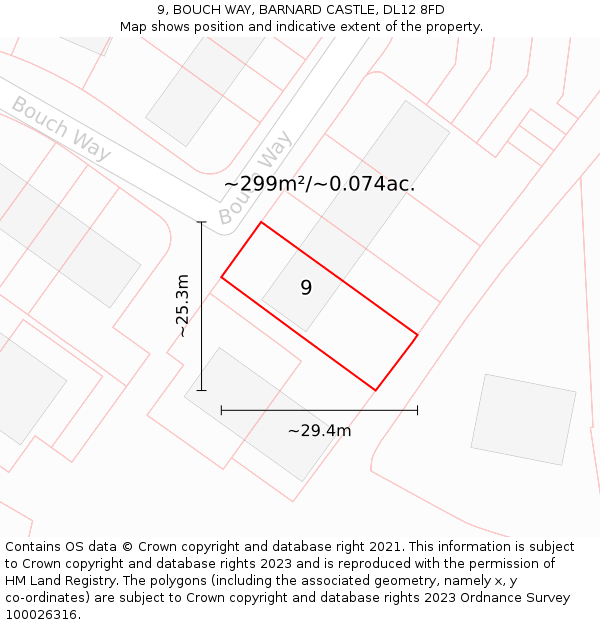 9, BOUCH WAY, BARNARD CASTLE, DL12 8FD: Plot and title map