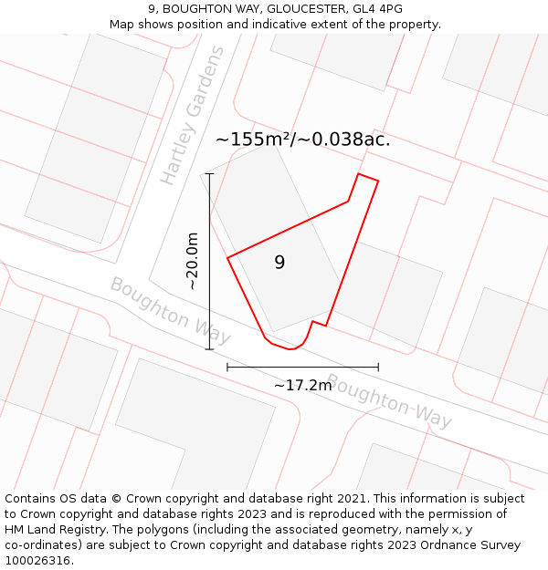 9, BOUGHTON WAY, GLOUCESTER, GL4 4PG: Plot and title map