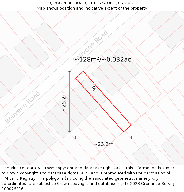 9, BOUVERIE ROAD, CHELMSFORD, CM2 0UD: Plot and title map