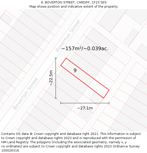 9, BOVERTON STREET, CARDIFF, CF23 5ES: Plot and title map