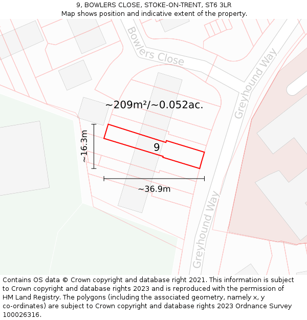 9, BOWLERS CLOSE, STOKE-ON-TRENT, ST6 3LR: Plot and title map