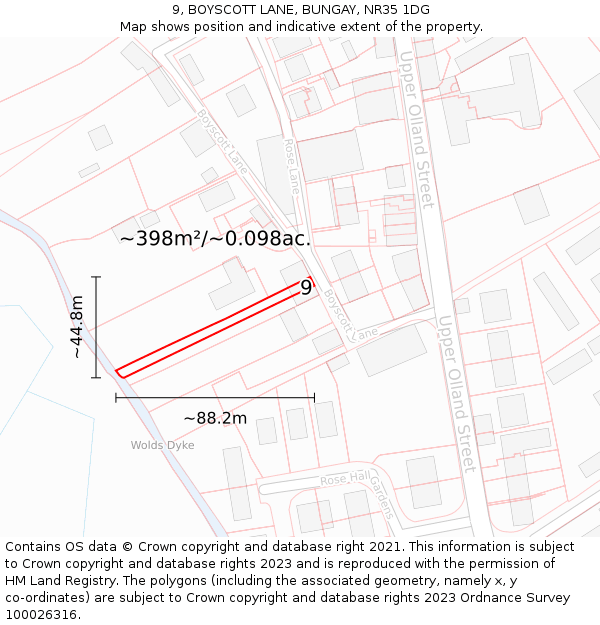 9, BOYSCOTT LANE, BUNGAY, NR35 1DG: Plot and title map