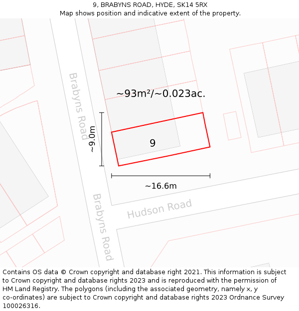 9, BRABYNS ROAD, HYDE, SK14 5RX: Plot and title map