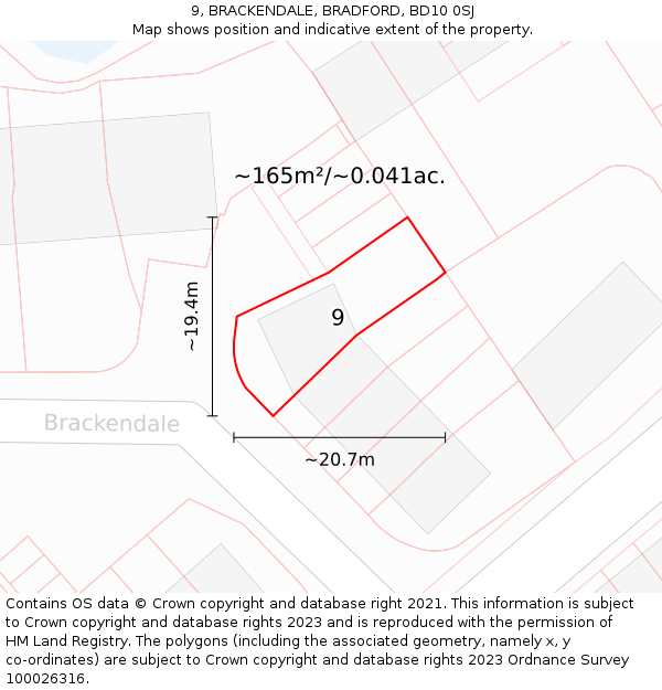 9, BRACKENDALE, BRADFORD, BD10 0SJ: Plot and title map