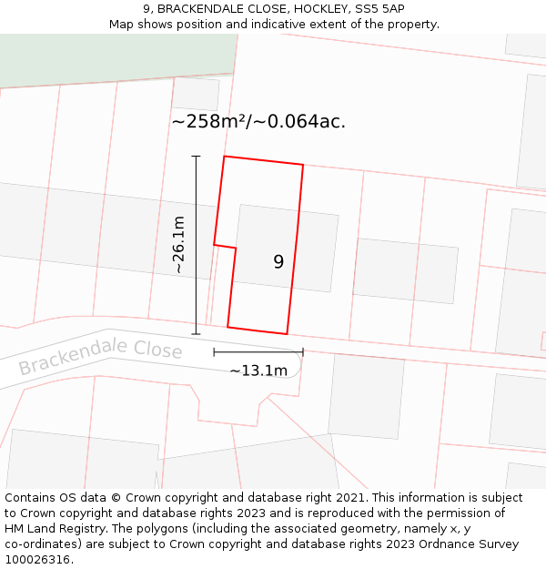 9, BRACKENDALE CLOSE, HOCKLEY, SS5 5AP: Plot and title map