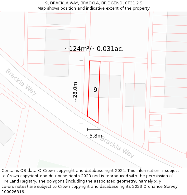 9, BRACKLA WAY, BRACKLA, BRIDGEND, CF31 2JS: Plot and title map