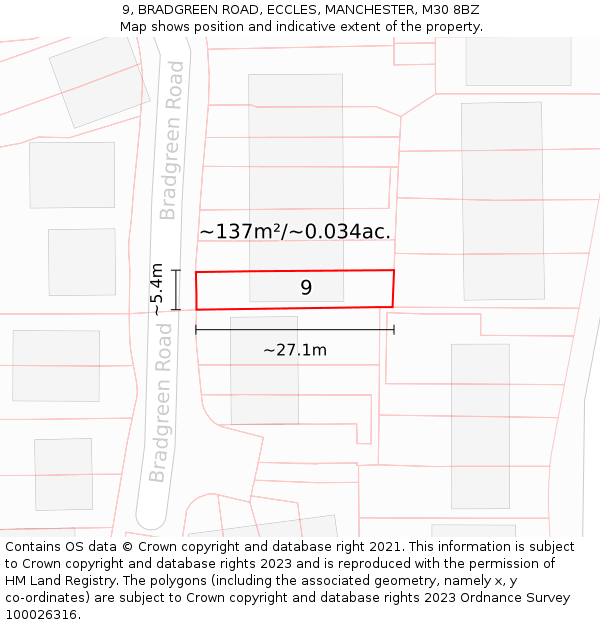 9, BRADGREEN ROAD, ECCLES, MANCHESTER, M30 8BZ: Plot and title map