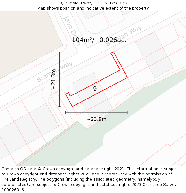 9, BRAMAH WAY, TIPTON, DY4 7BD: Plot and title map