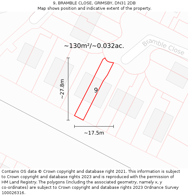 9, BRAMBLE CLOSE, GRIMSBY, DN31 2DB: Plot and title map