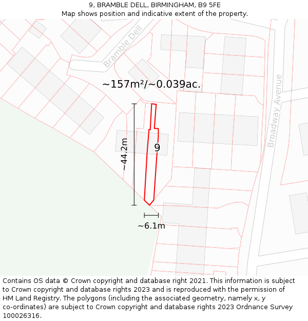 9, BRAMBLE DELL, BIRMINGHAM, B9 5FE: Plot and title map