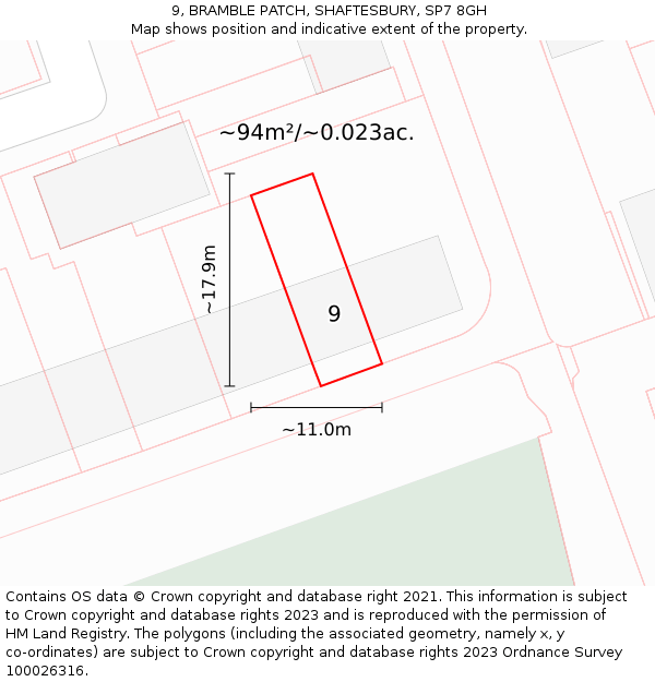 9, BRAMBLE PATCH, SHAFTESBURY, SP7 8GH: Plot and title map