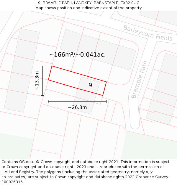 9, BRAMBLE PATH, LANDKEY, BARNSTAPLE, EX32 0UG: Plot and title map