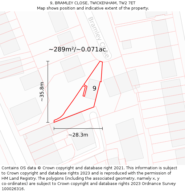 9, BRAMLEY CLOSE, TWICKENHAM, TW2 7ET: Plot and title map