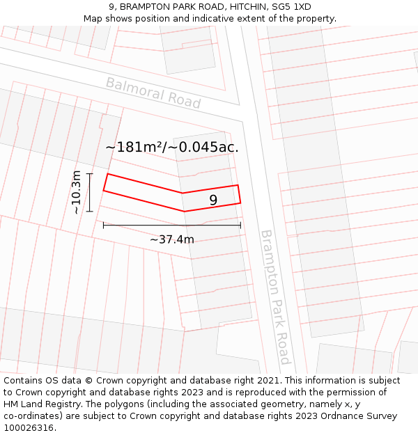 9, BRAMPTON PARK ROAD, HITCHIN, SG5 1XD: Plot and title map