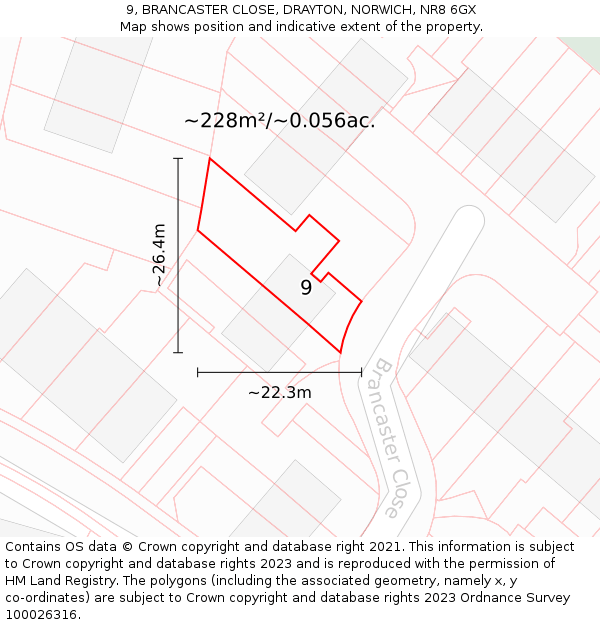 9, BRANCASTER CLOSE, DRAYTON, NORWICH, NR8 6GX: Plot and title map