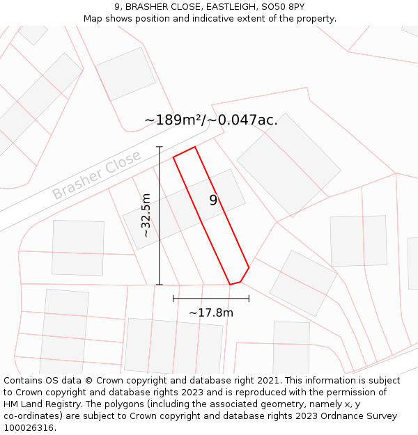 9, BRASHER CLOSE, EASTLEIGH, SO50 8PY: Plot and title map