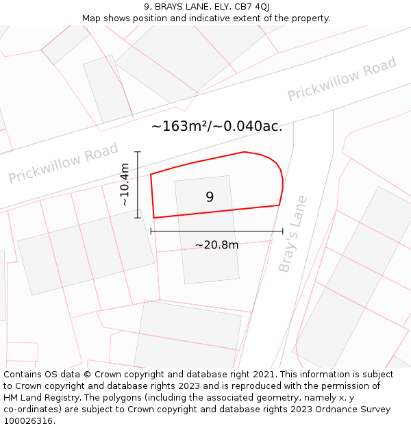 9, BRAYS LANE, ELY, CB7 4QJ: Plot and title map