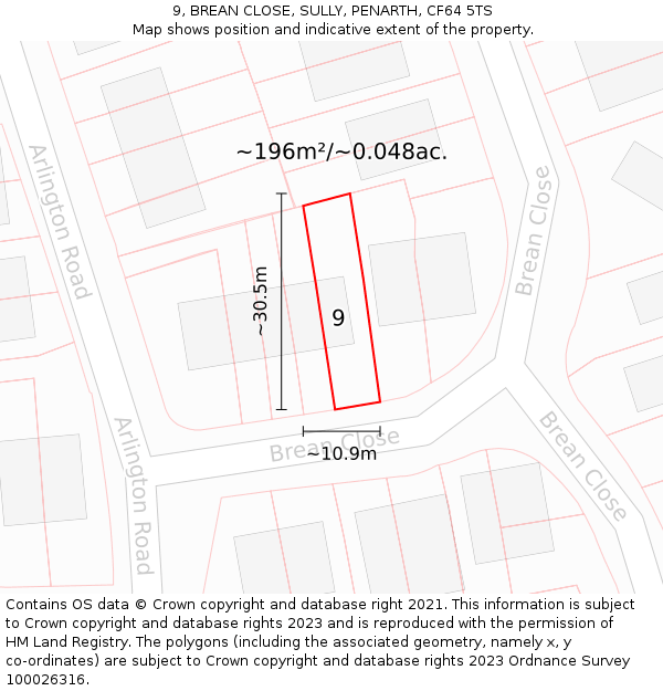 9, BREAN CLOSE, SULLY, PENARTH, CF64 5TS: Plot and title map