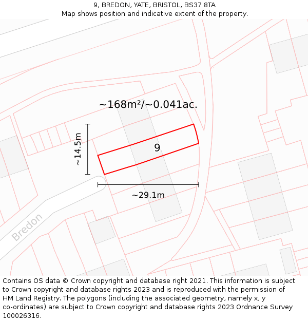 9, BREDON, YATE, BRISTOL, BS37 8TA: Plot and title map