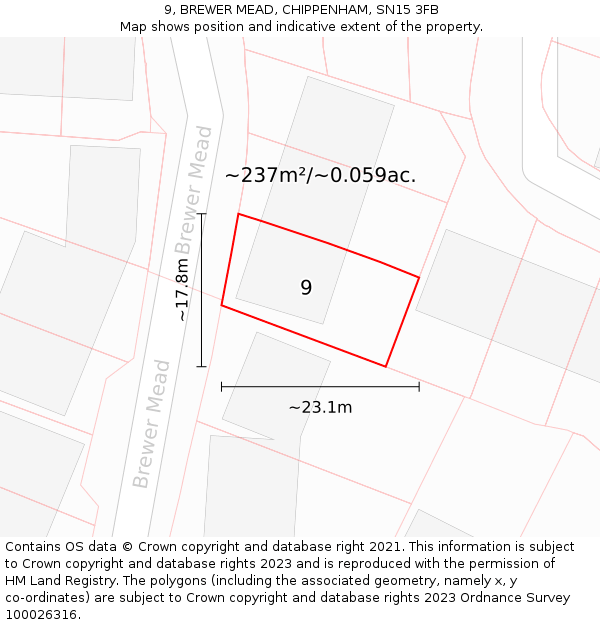 9, BREWER MEAD, CHIPPENHAM, SN15 3FB: Plot and title map