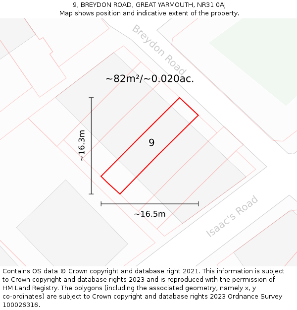 9, BREYDON ROAD, GREAT YARMOUTH, NR31 0AJ: Plot and title map