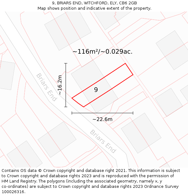9, BRIARS END, WITCHFORD, ELY, CB6 2GB: Plot and title map