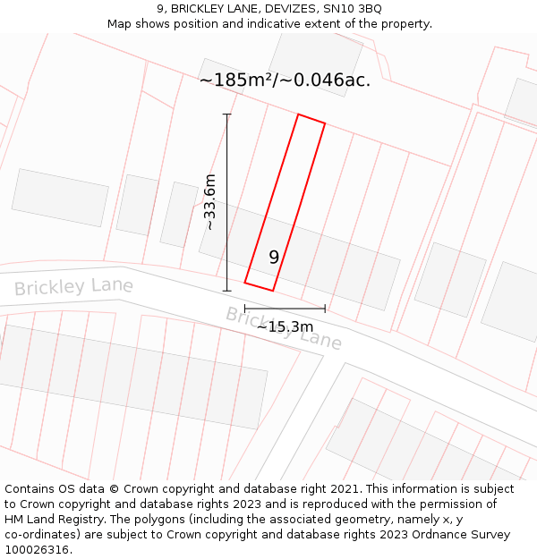 9, BRICKLEY LANE, DEVIZES, SN10 3BQ: Plot and title map