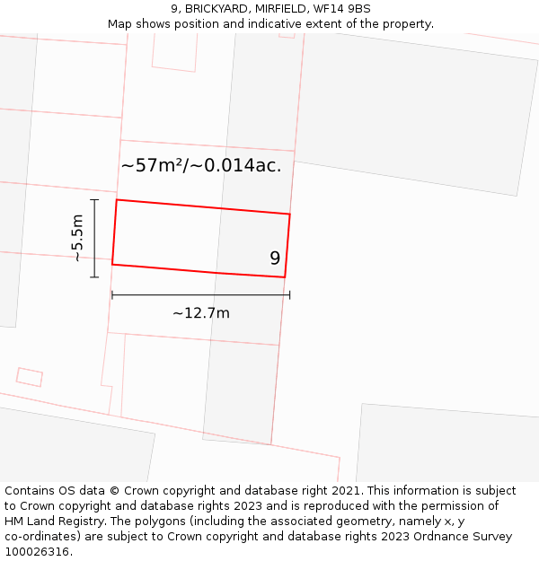 9, BRICKYARD, MIRFIELD, WF14 9BS: Plot and title map