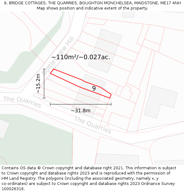 9, BRIDGE COTTAGES, THE QUARRIES, BOUGHTON MONCHELSEA, MAIDSTONE, ME17 4NH: Plot and title map