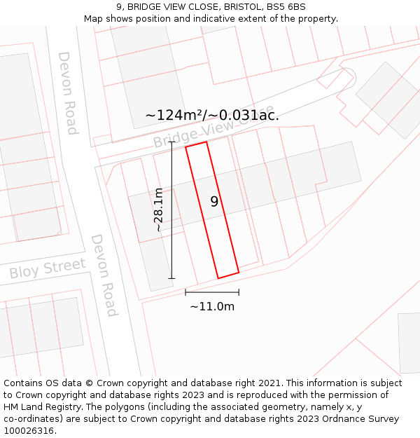 9, BRIDGE VIEW CLOSE, BRISTOL, BS5 6BS: Plot and title map