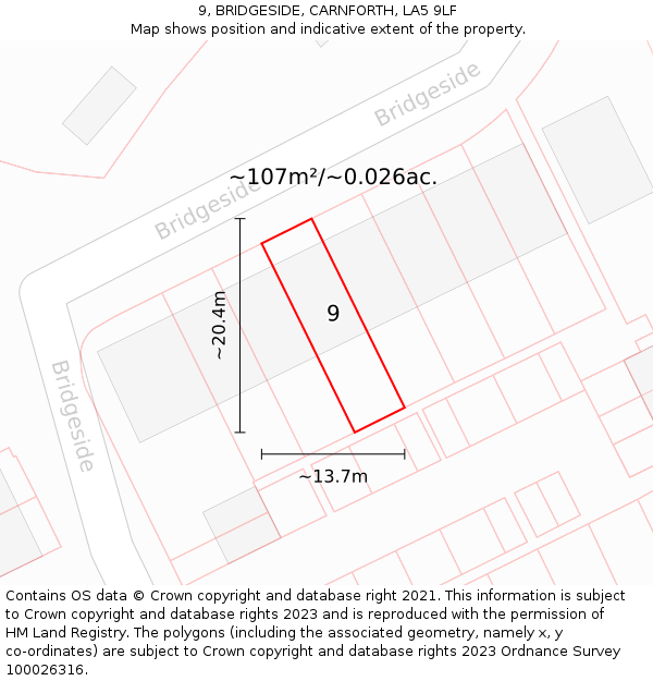 9, BRIDGESIDE, CARNFORTH, LA5 9LF: Plot and title map