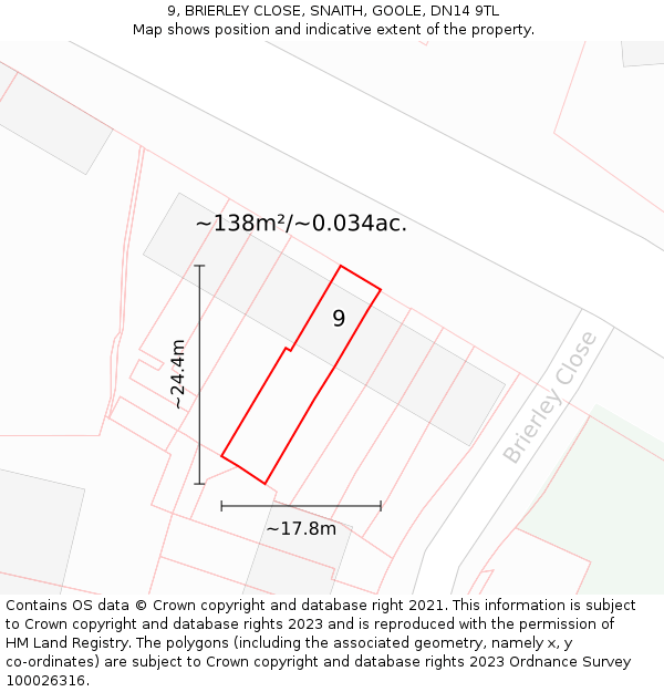 9, BRIERLEY CLOSE, SNAITH, GOOLE, DN14 9TL: Plot and title map