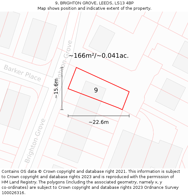 9, BRIGHTON GROVE, LEEDS, LS13 4BP: Plot and title map