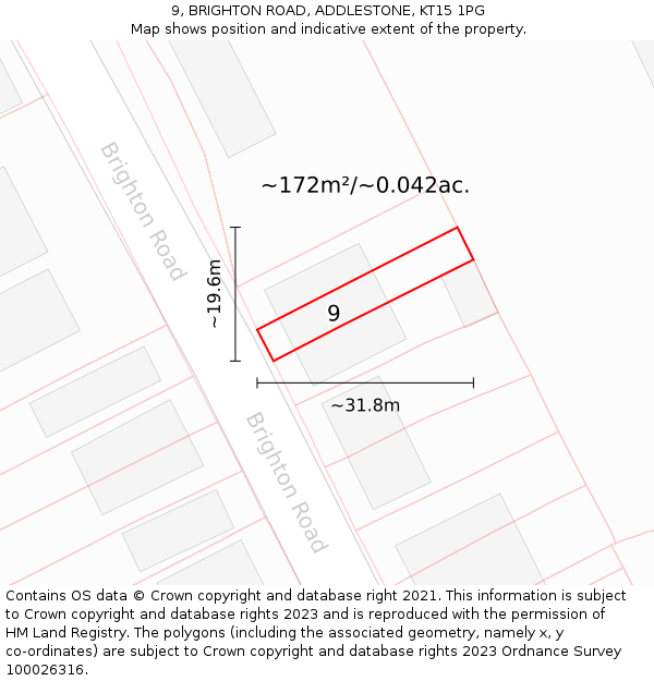 9, BRIGHTON ROAD, ADDLESTONE, KT15 1PG: Plot and title map