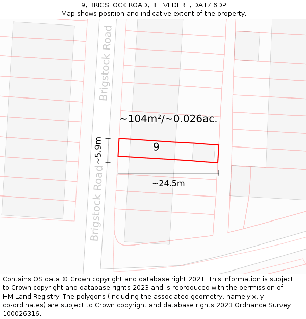 9, BRIGSTOCK ROAD, BELVEDERE, DA17 6DP: Plot and title map