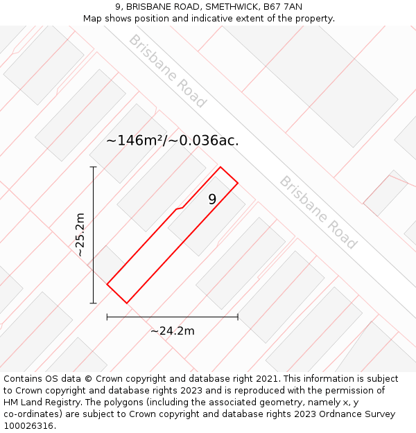 9, BRISBANE ROAD, SMETHWICK, B67 7AN: Plot and title map