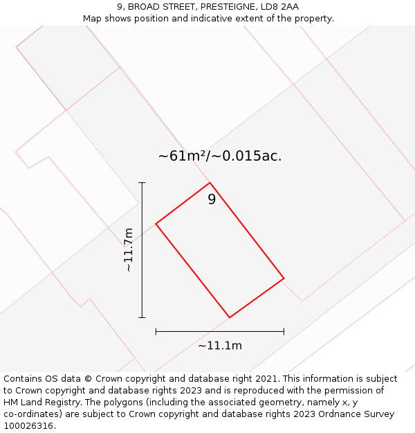 9, BROAD STREET, PRESTEIGNE, LD8 2AA: Plot and title map