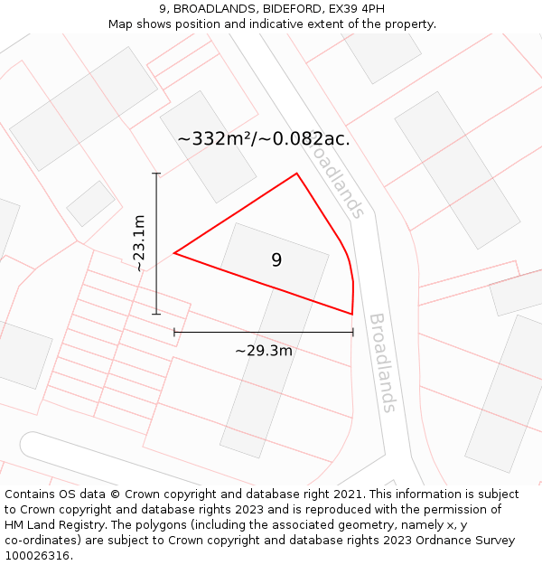 9, BROADLANDS, BIDEFORD, EX39 4PH: Plot and title map