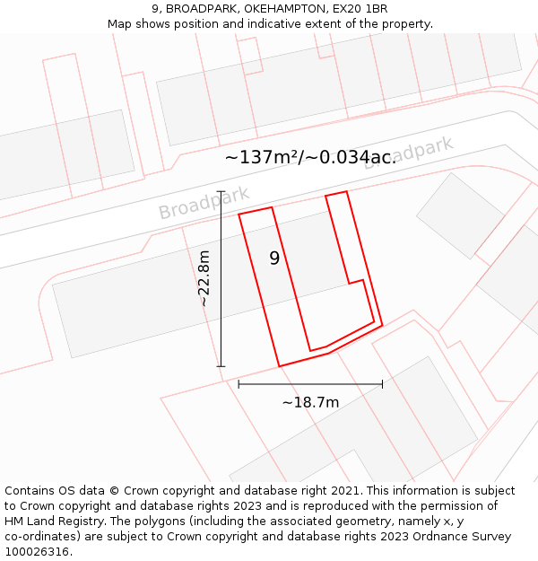 9, BROADPARK, OKEHAMPTON, EX20 1BR: Plot and title map