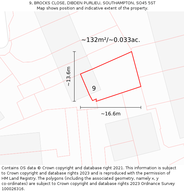 9, BROCKS CLOSE, DIBDEN PURLIEU, SOUTHAMPTON, SO45 5ST: Plot and title map