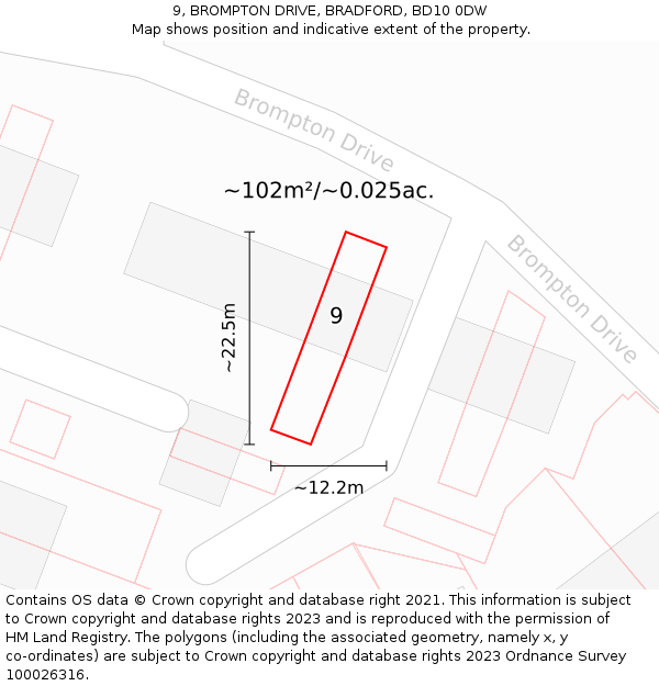 9, BROMPTON DRIVE, BRADFORD, BD10 0DW: Plot and title map