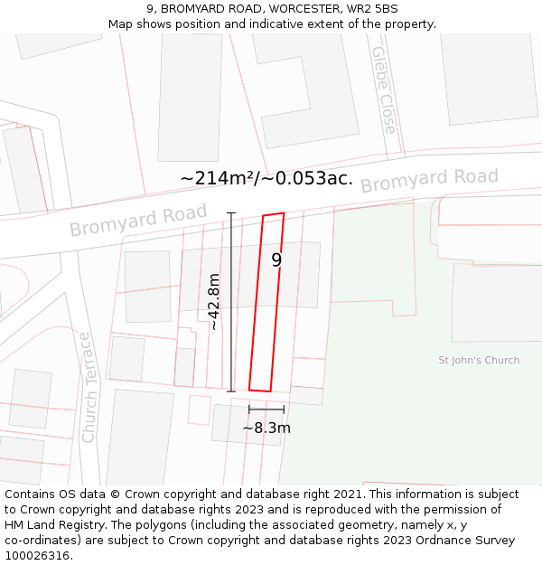 9, BROMYARD ROAD, WORCESTER, WR2 5BS: Plot and title map
