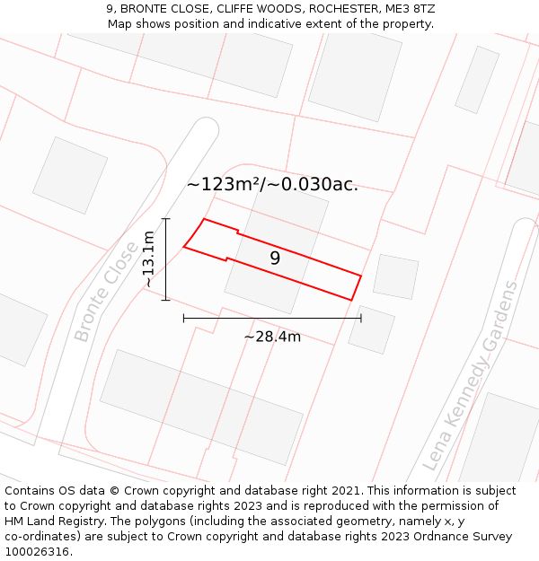 9, BRONTE CLOSE, CLIFFE WOODS, ROCHESTER, ME3 8TZ: Plot and title map