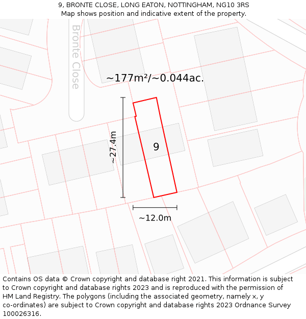 9, BRONTE CLOSE, LONG EATON, NOTTINGHAM, NG10 3RS: Plot and title map
