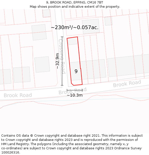 9, BROOK ROAD, EPPING, CM16 7BT: Plot and title map