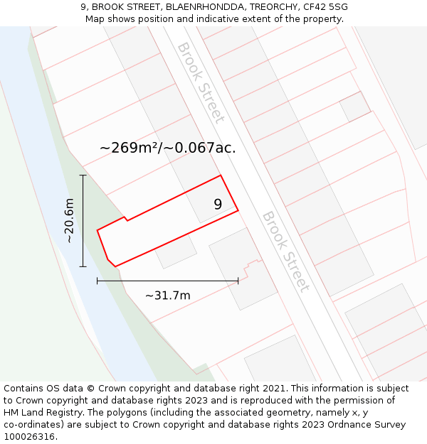 9, BROOK STREET, BLAENRHONDDA, TREORCHY, CF42 5SG: Plot and title map