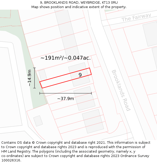 9, BROOKLANDS ROAD, WEYBRIDGE, KT13 0RU: Plot and title map