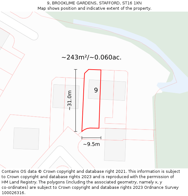 9, BROOKLIME GARDENS, STAFFORD, ST16 1XN: Plot and title map