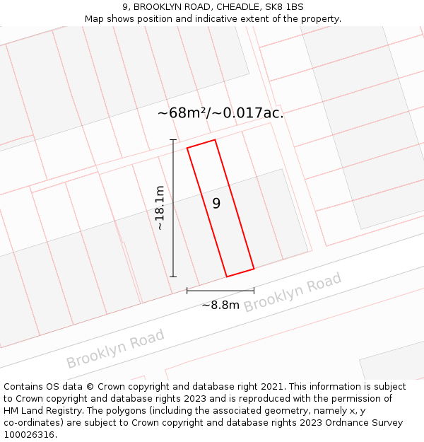 9, BROOKLYN ROAD, CHEADLE, SK8 1BS: Plot and title map