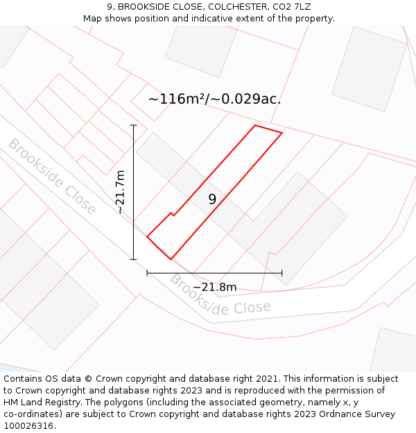 9, BROOKSIDE CLOSE, COLCHESTER, CO2 7LZ: Plot and title map